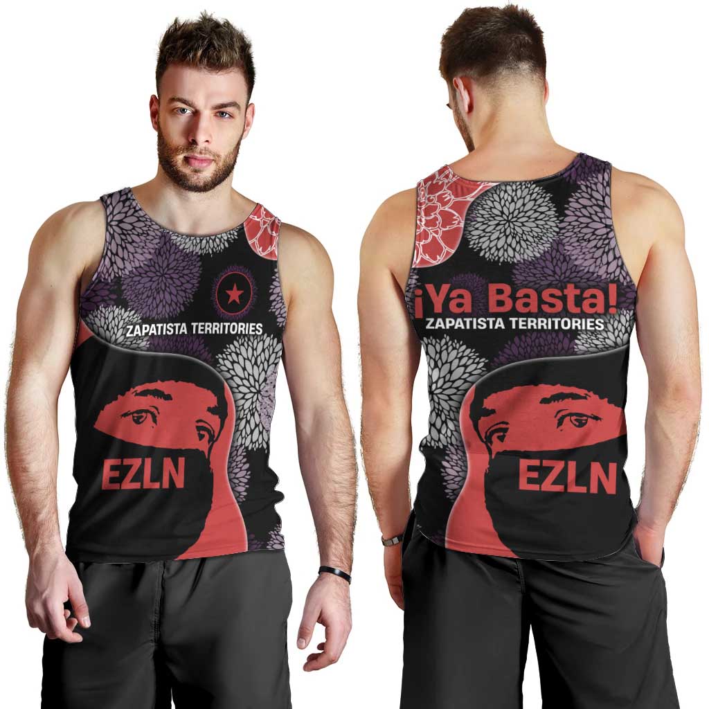 Zapatista Territories Men Tank Top Mexico with EZLN Masked Face and Floral - Wonder Print Shop