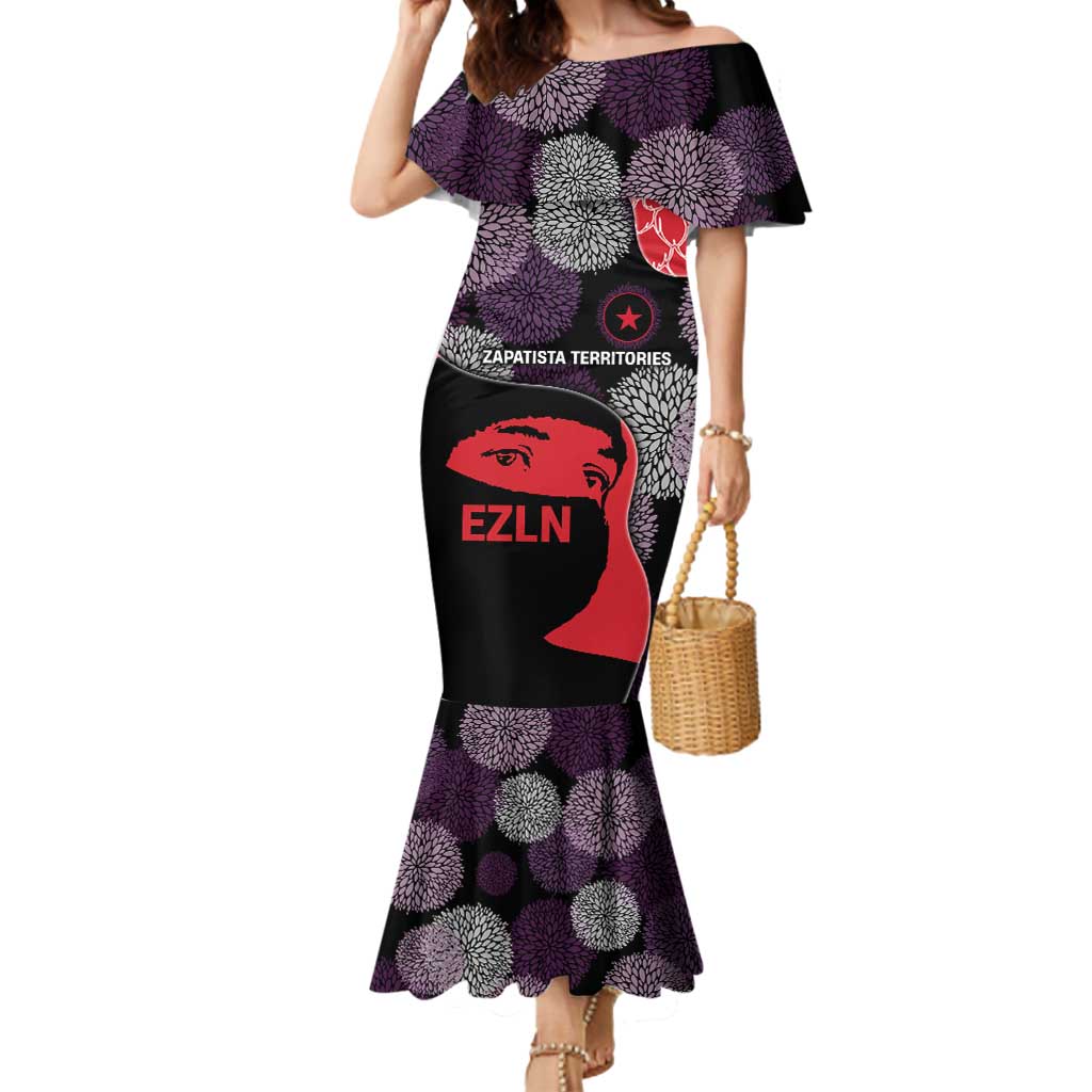 Zapatista Territories Mermaid Dress Mexico with EZLN Masked Face and Floral - Wonder Print Shop