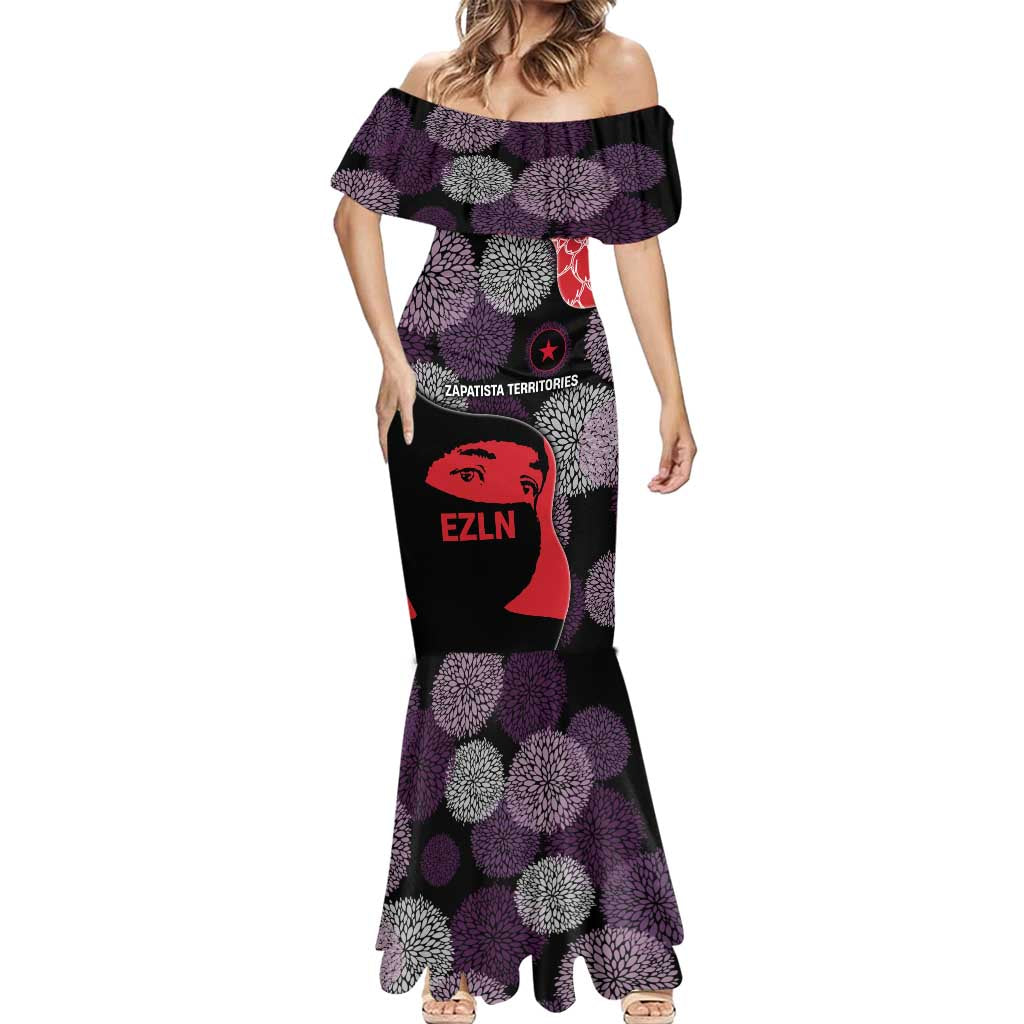 Zapatista Territories Mermaid Dress Mexico with EZLN Masked Face and Floral - Wonder Print Shop