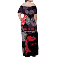 Zapatista Territories Off Shoulder Maxi Dress Mexico with EZLN Masked Face and Floral - Wonder Print Shop