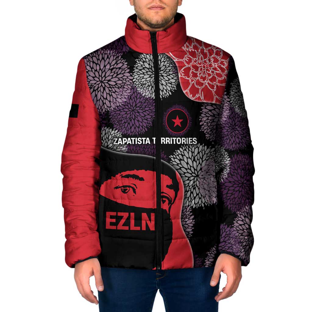 Zapatista Territories Padded Jacket Mexico with EZLN Masked Face and Floral - Wonder Print Shop