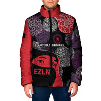Zapatista Territories Padded Jacket Mexico with EZLN Masked Face and Floral - Wonder Print Shop