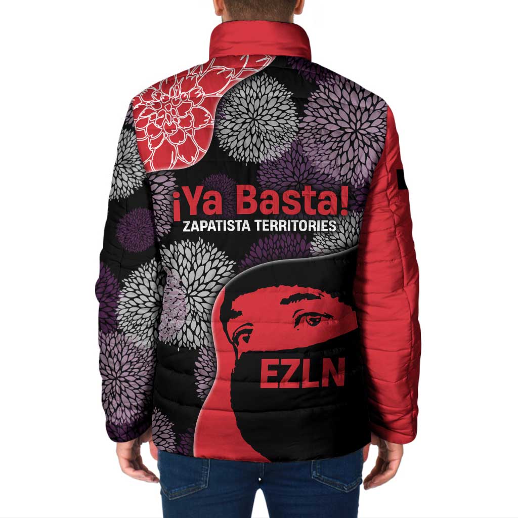 Zapatista Territories Padded Jacket Mexico with EZLN Masked Face and Floral - Wonder Print Shop