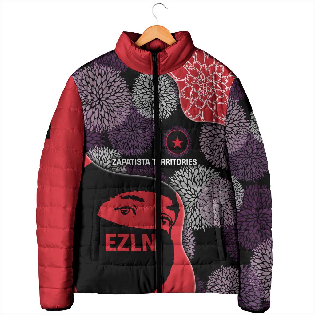 Zapatista Territories Padded Jacket Mexico with EZLN Masked Face and Floral - Wonder Print Shop