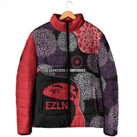 Zapatista Territories Padded Jacket Mexico with EZLN Masked Face and Floral - Wonder Print Shop