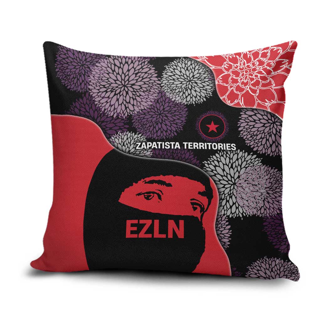 Zapatista Territories Pillow Cover Mexico with EZLN Masked Face and Floral - Wonder Print Shop