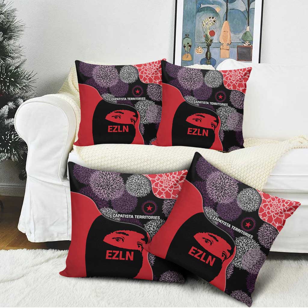Zapatista Territories Pillow Cover Mexico with EZLN Masked Face and Floral - Wonder Print Shop