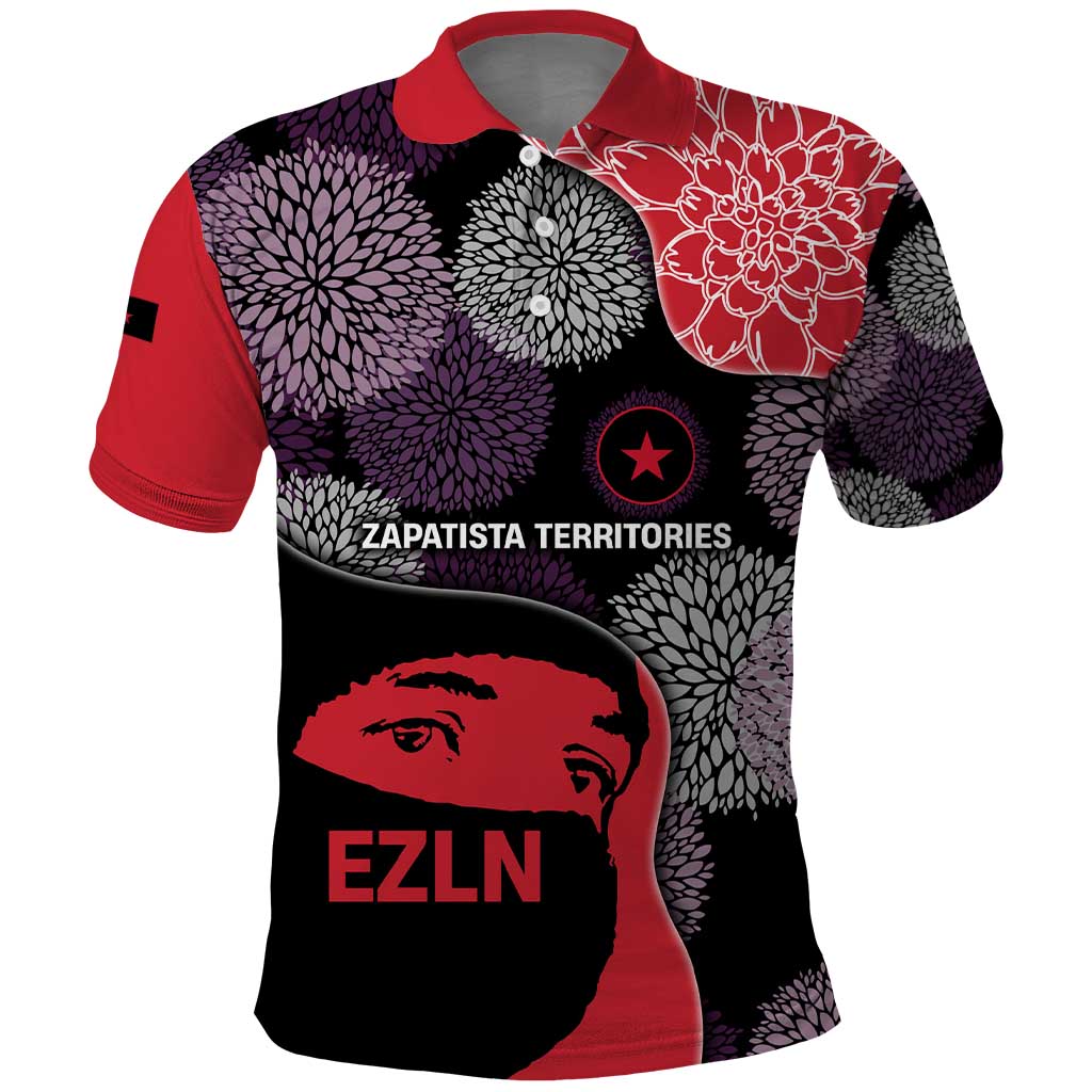 Zapatista Territories Polo Shirt Mexico with EZLN Masked Face and Floral - Wonder Print Shop