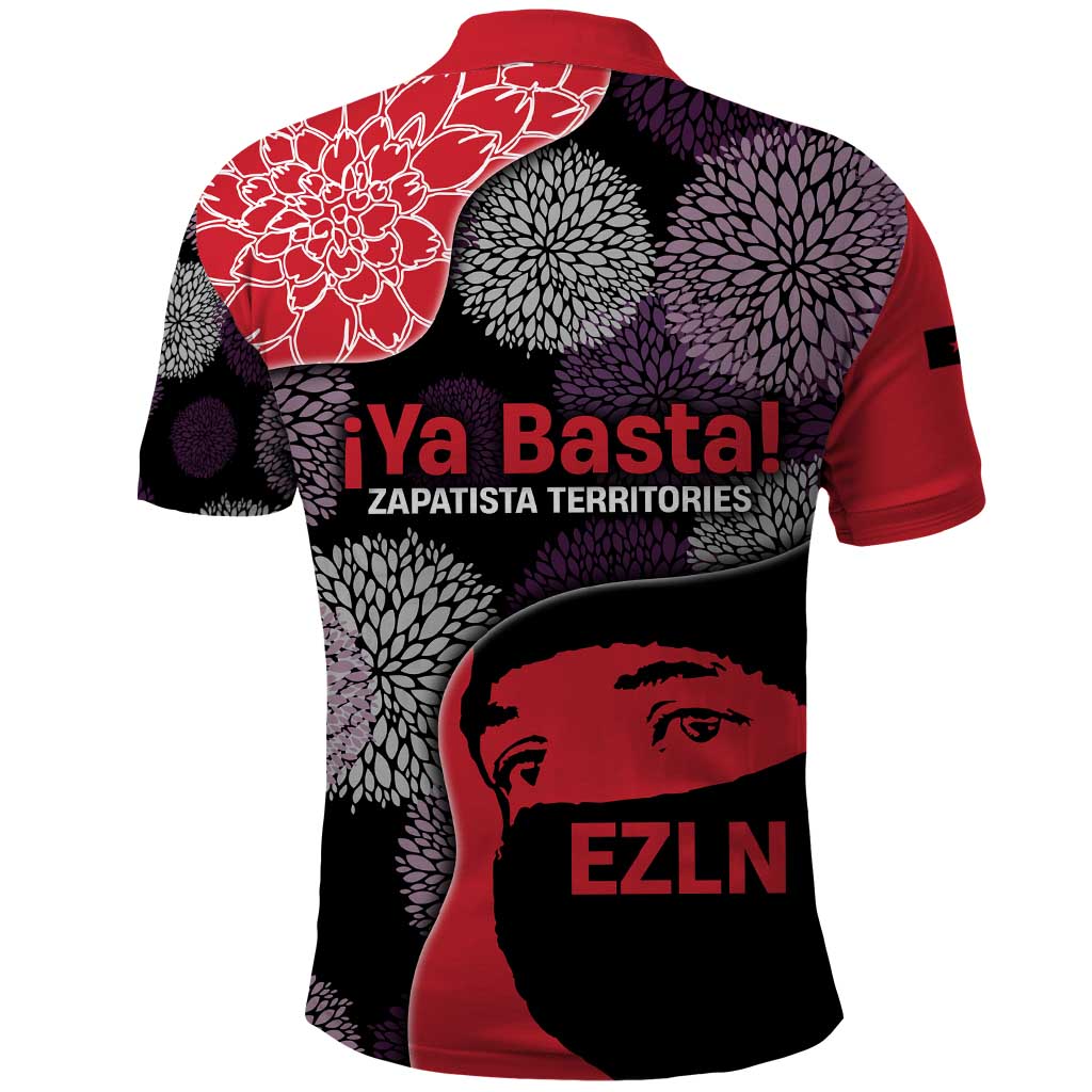 Zapatista Territories Polo Shirt Mexico with EZLN Masked Face and Floral - Wonder Print Shop