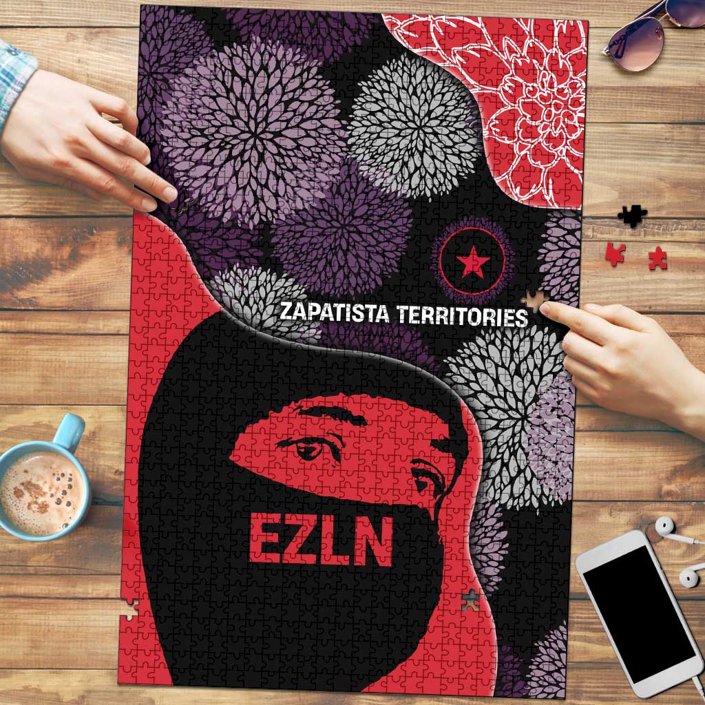 Zapatista Territories Puzzle Mexico with EZLN Masked Face and Floral - Wonder Print Shop