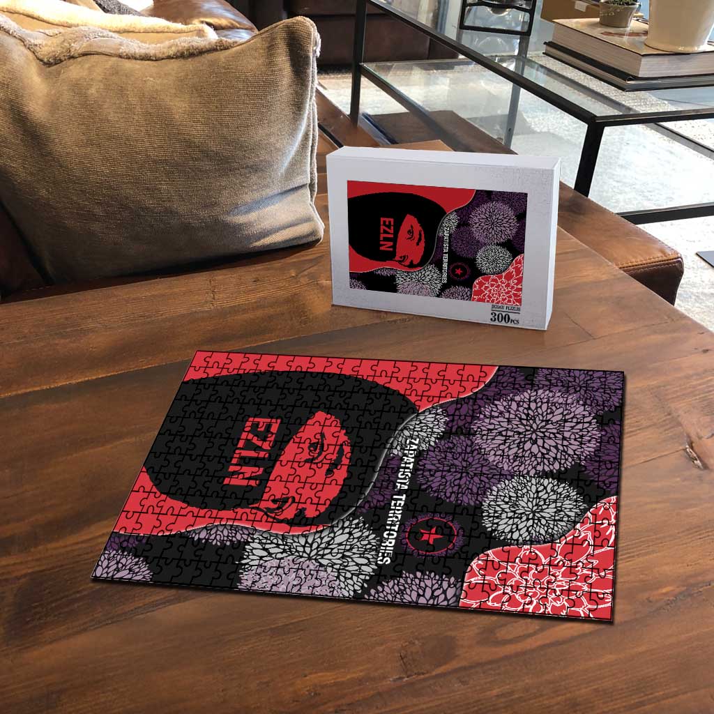 Zapatista Territories Puzzle Mexico with EZLN Masked Face and Floral - Wonder Print Shop