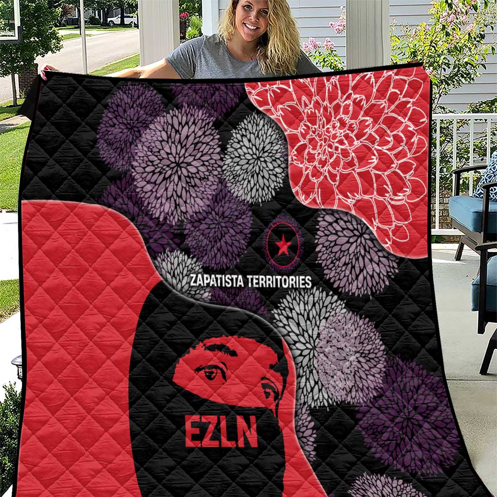 Zapatista Territories Quilt Mexico with EZLN Masked Face and Floral - Wonder Print Shop