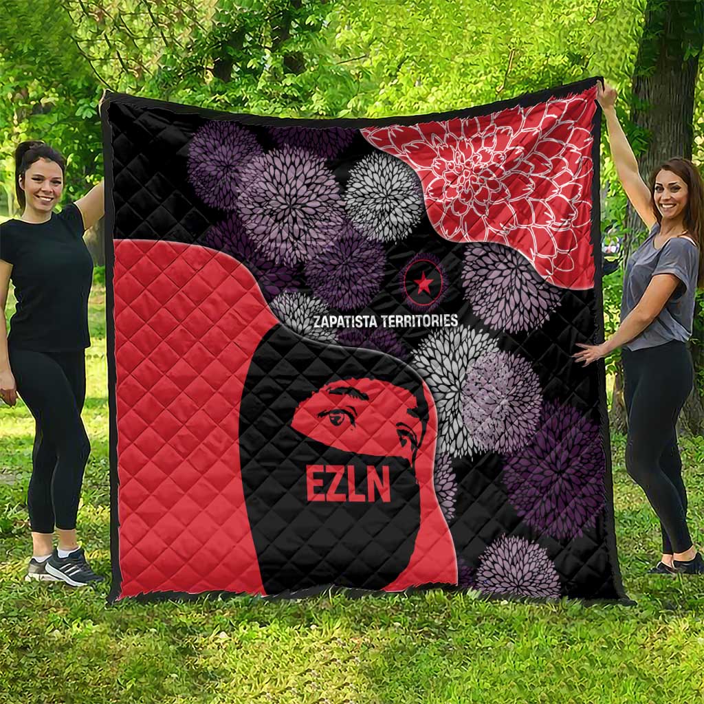 Zapatista Territories Quilt Mexico with EZLN Masked Face and Floral - Wonder Print Shop