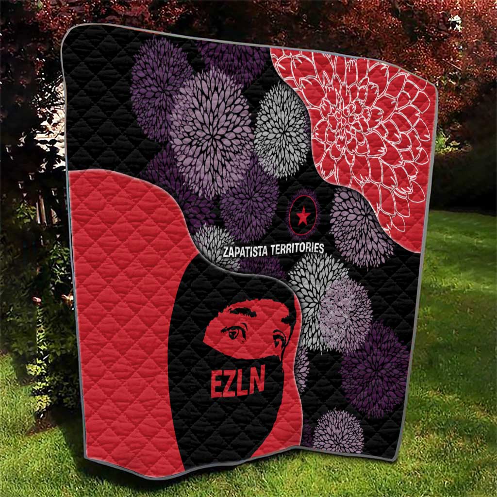 Zapatista Territories Quilt Mexico with EZLN Masked Face and Floral - Wonder Print Shop