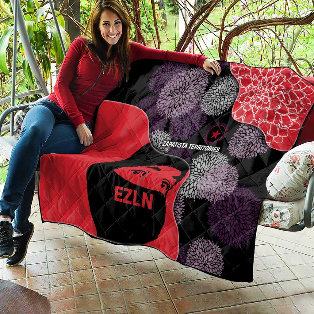 Zapatista Territories Quilt Mexico with EZLN Masked Face and Floral - Wonder Print Shop