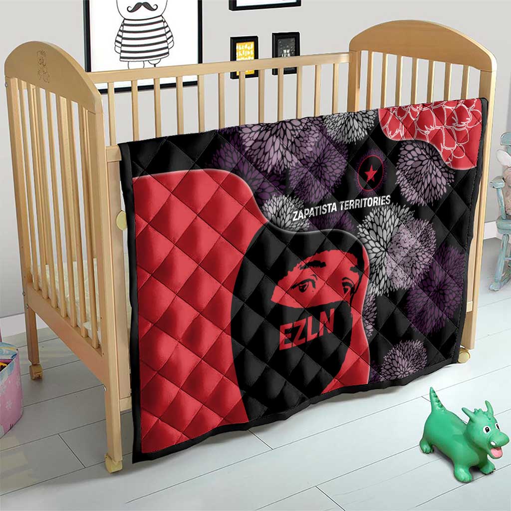 Zapatista Territories Quilt Mexico with EZLN Masked Face and Floral - Wonder Print Shop