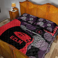 Zapatista Territories Quilt Bed Set Mexico with EZLN Masked Face and Floral - Wonder Print Shop