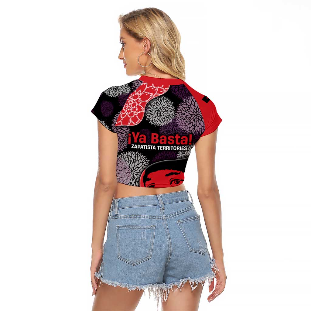 Zapatista Territories Raglan Cropped T Shirt Mexico with EZLN Masked Face and Floral - Wonder Print Shop