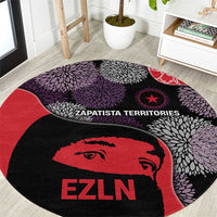 Zapatista Territories Round Carpet Mexico with EZLN Masked Face and Floral - Wonder Print Shop