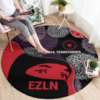 Zapatista Territories Round Carpet Mexico with EZLN Masked Face and Floral - Wonder Print Shop