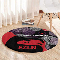 Zapatista Territories Round Carpet Mexico with EZLN Masked Face and Floral - Wonder Print Shop