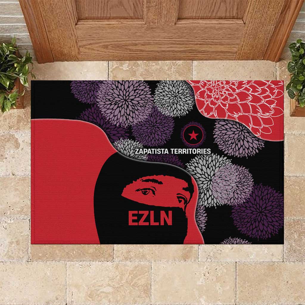Zapatista Territories Rubber Doormat Mexico with EZLN Masked Face and Floral - Wonder Print Shop