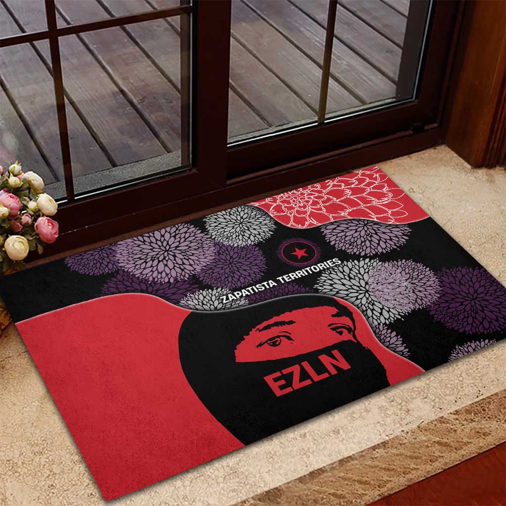 Zapatista Territories Rubber Doormat Mexico with EZLN Masked Face and Floral - Wonder Print Shop