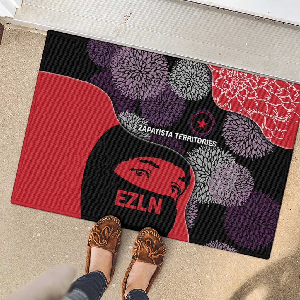 Zapatista Territories Rubber Doormat Mexico with EZLN Masked Face and Floral - Wonder Print Shop