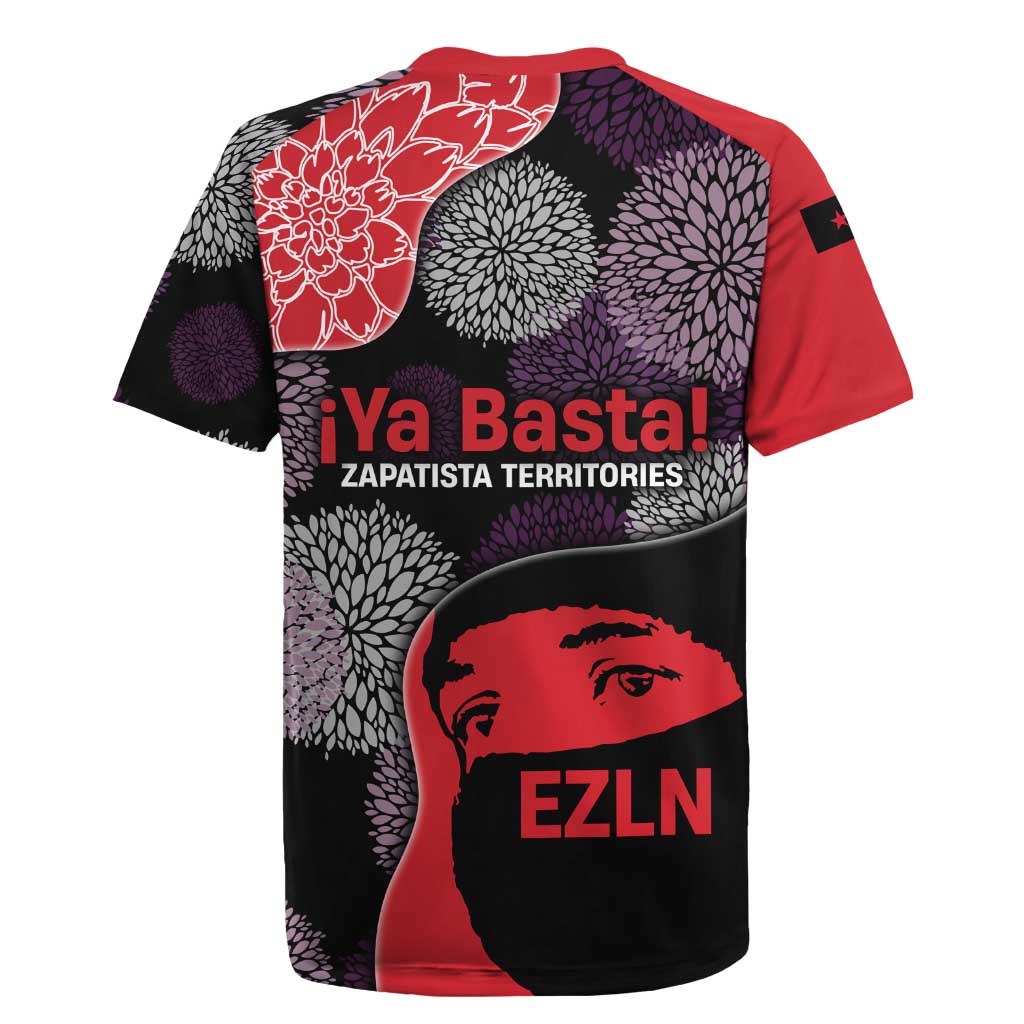Zapatista Territories Rugby Jersey Mexico with EZLN Masked Face and Floral - Wonder Print Shop