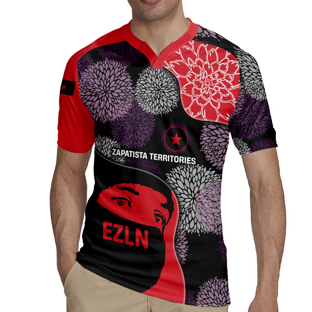 Zapatista Territories Rugby Jersey Mexico with EZLN Masked Face and Floral - Wonder Print Shop