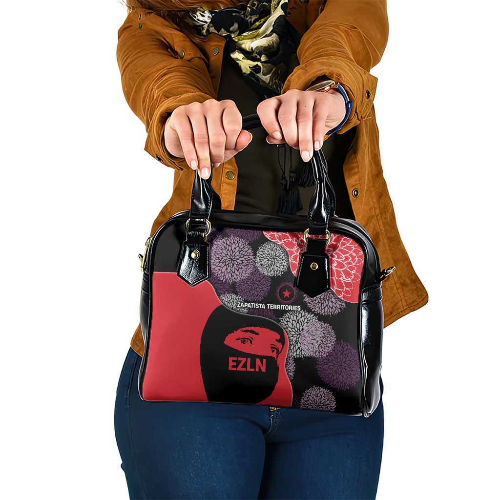 Zapatista Territories Shoulder Handbag Mexico with EZLN Masked Face and Floral - Wonder Print Shop