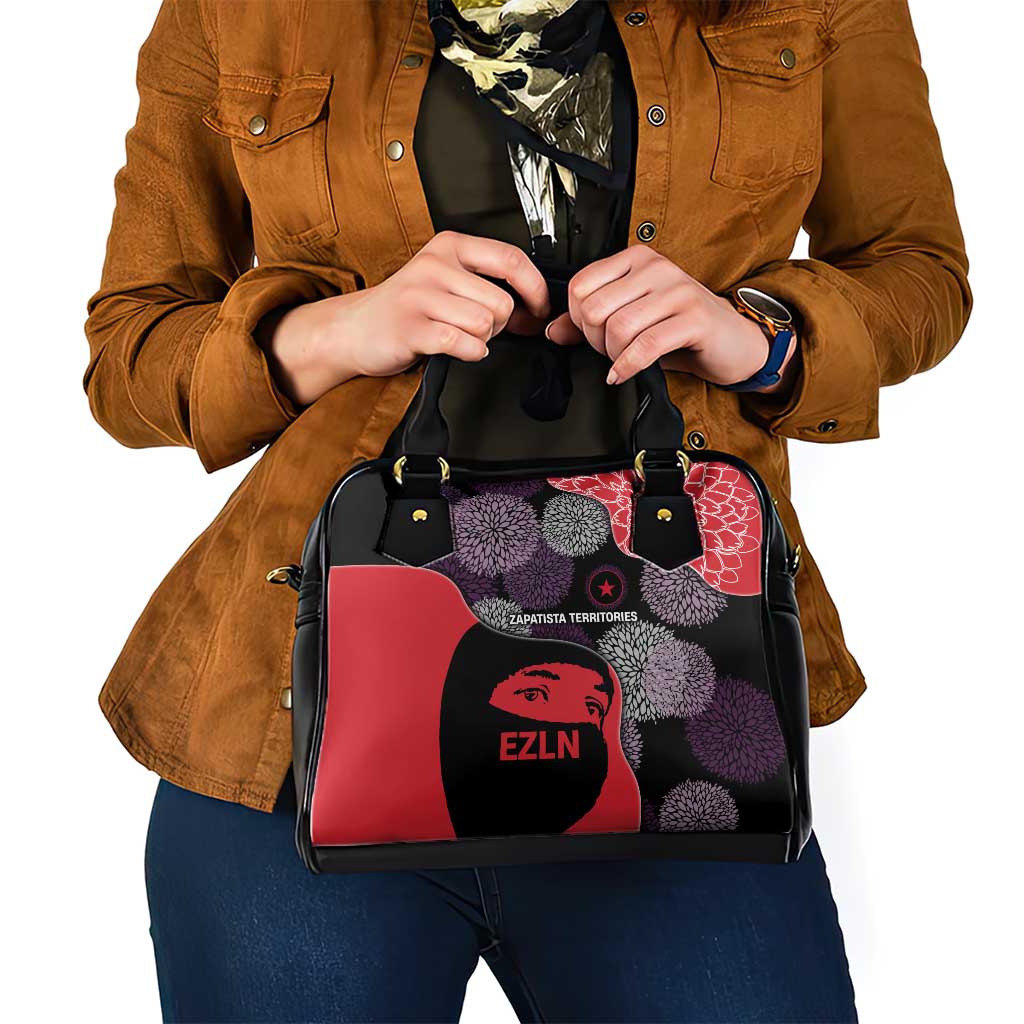 Zapatista Territories Shoulder Handbag Mexico with EZLN Masked Face and Floral - Wonder Print Shop