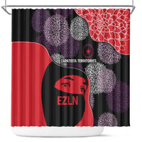 Zapatista Territories Shower Curtain Mexico with EZLN Masked Face and Floral - Wonder Print Shop