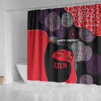 Zapatista Territories Shower Curtain Mexico with EZLN Masked Face and Floral - Wonder Print Shop