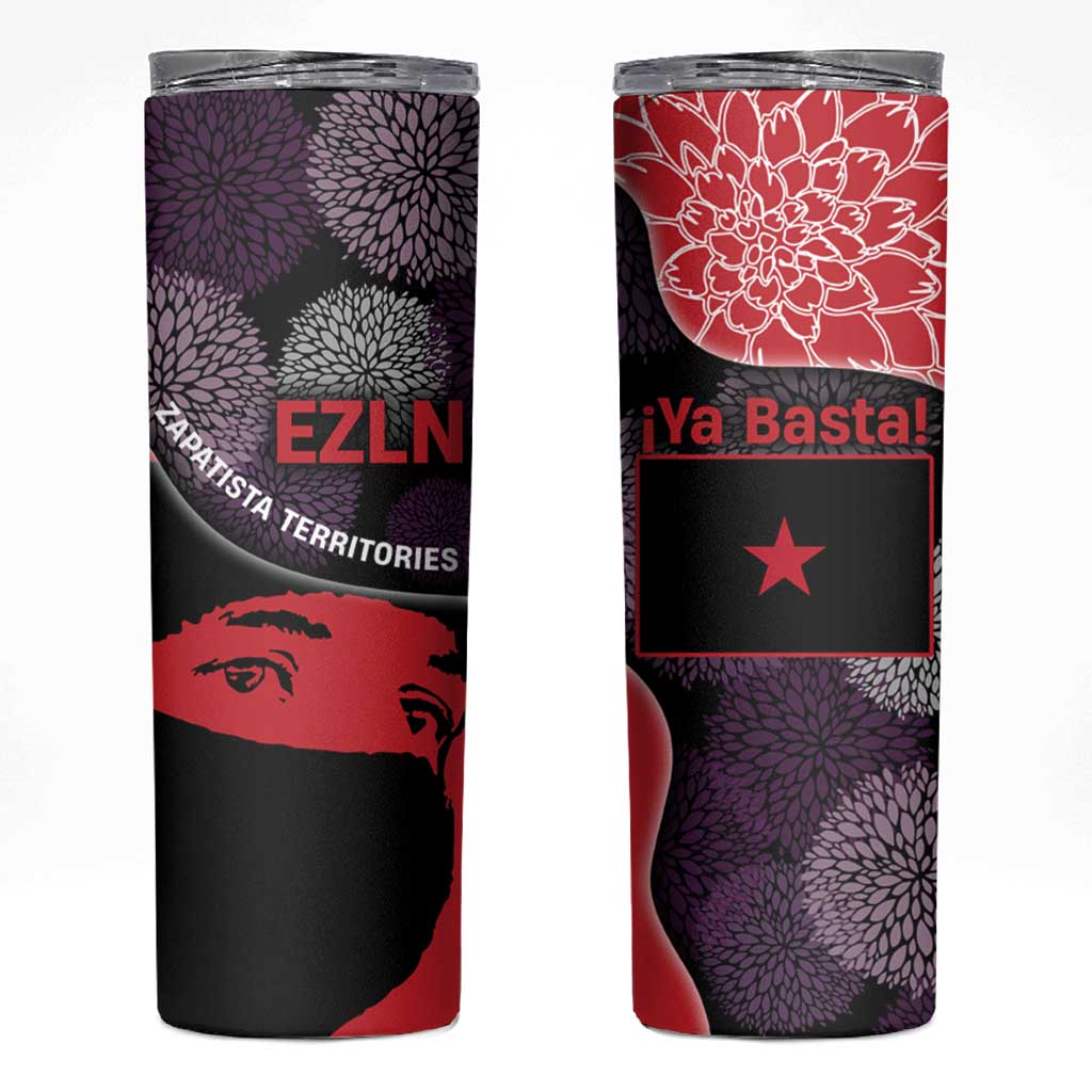 Zapatista Territories Skinny Tumbler Mexico with EZLN Masked Face and Floral - Wonder Print Shop