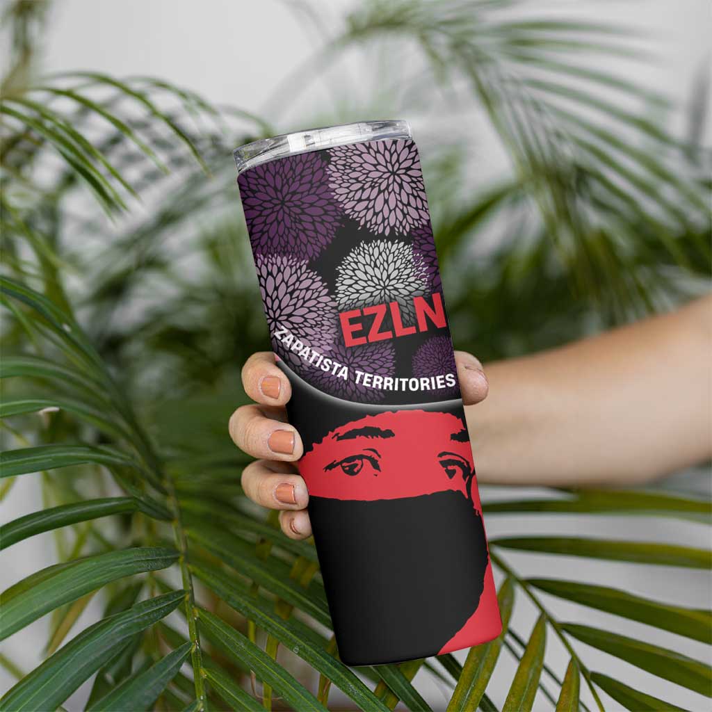 Zapatista Territories Skinny Tumbler Mexico with EZLN Masked Face and Floral - Wonder Print Shop