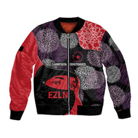 Zapatista Territories Sleeve Zip Bomber Jacket Mexico with EZLN Masked Face and Floral - Wonder Print Shop