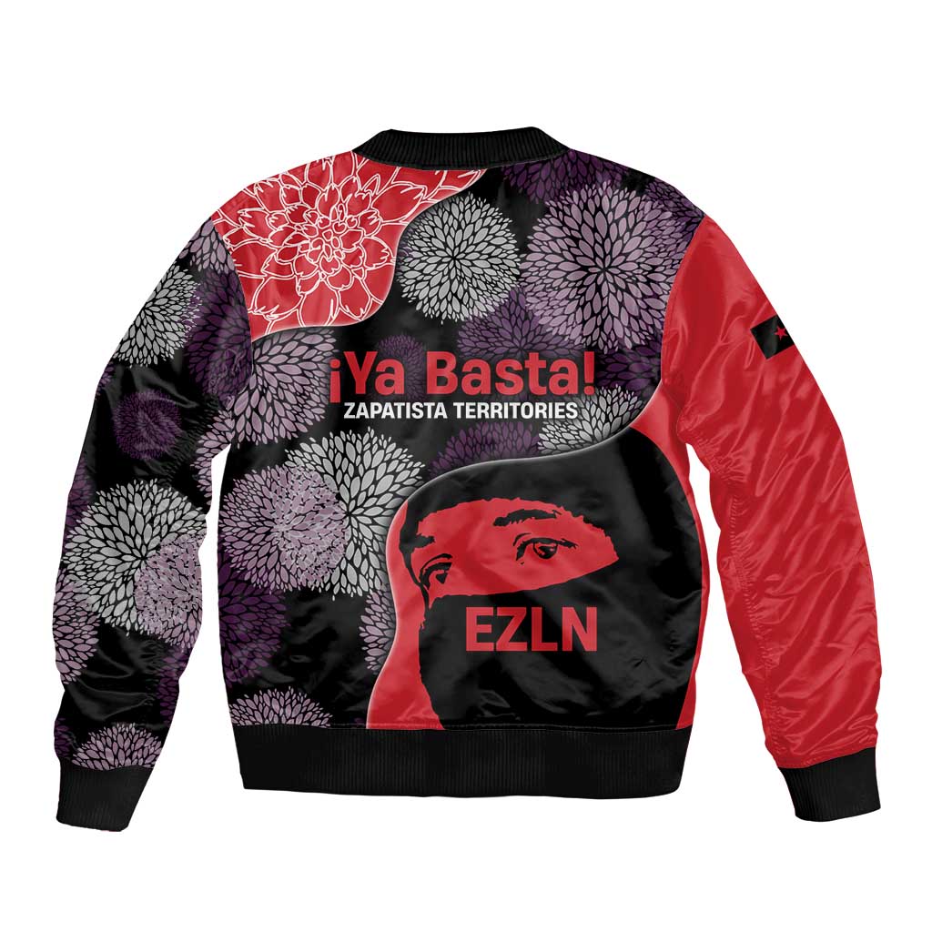 Zapatista Territories Sleeve Zip Bomber Jacket Mexico with EZLN Masked Face and Floral - Wonder Print Shop