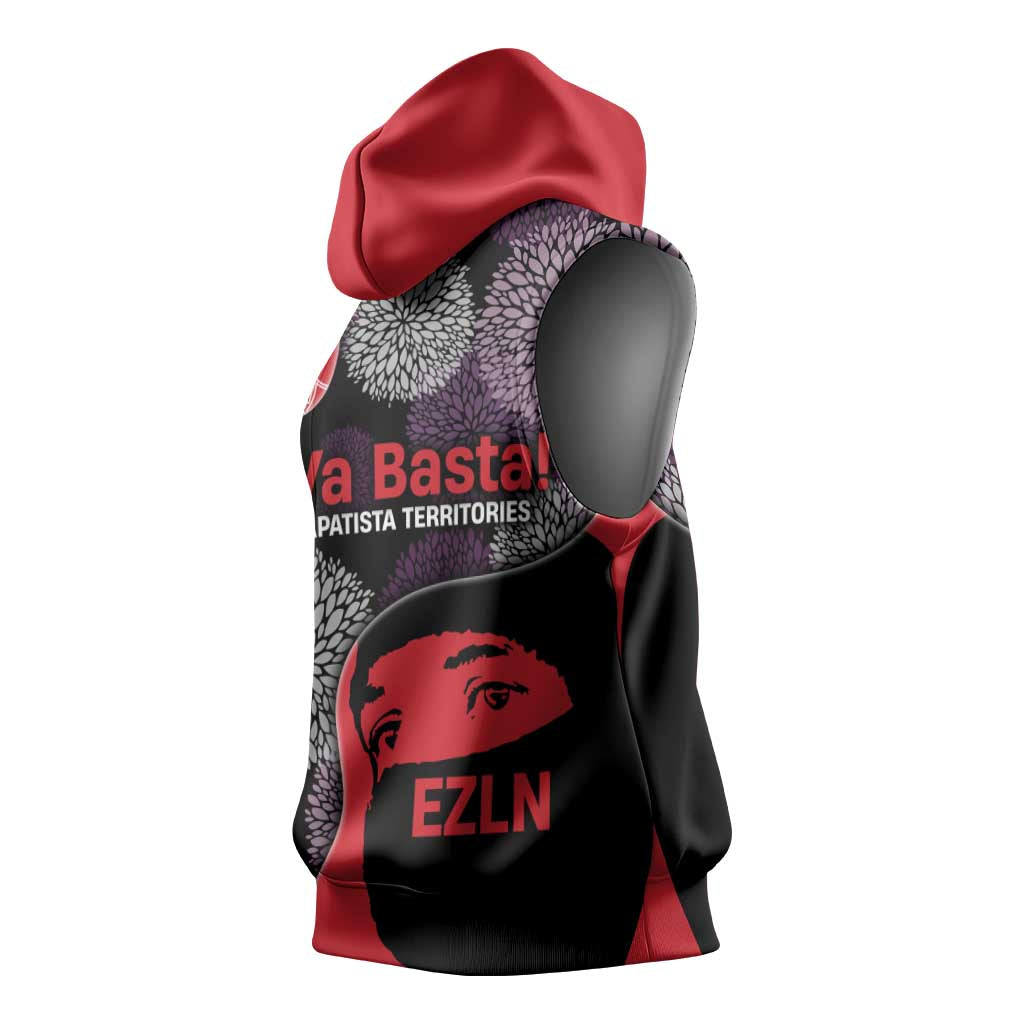 Zapatista Territories Sleeveless Hoodie Mexico with EZLN Masked Face and Floral - Wonder Print Shop