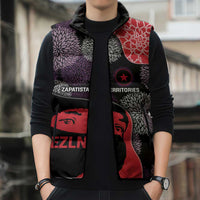 Zapatista Territories Sleeveless Puffer Jacket Mexico with EZLN Masked Face and Floral - Wonder Print Shop