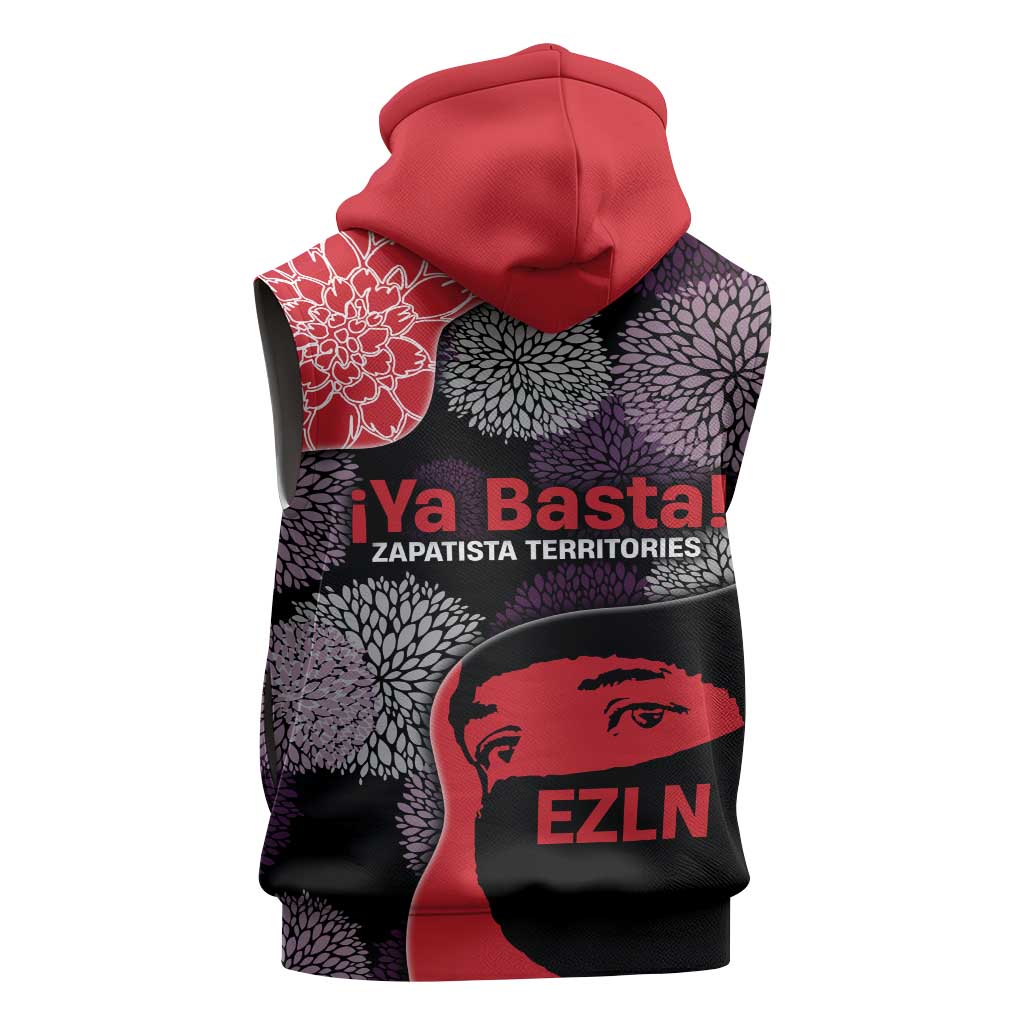 Zapatista Territories Sleeveless Zip Hoodie Mexico with EZLN Masked Face and Floral - Wonder Print Shop
