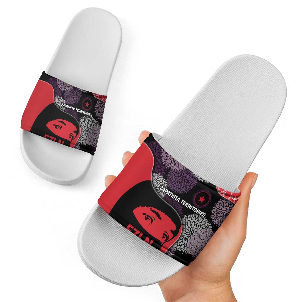 Zapatista Territories Slide Sandals Mexico with EZLN Masked Face and Floral - Wonder Print Shop