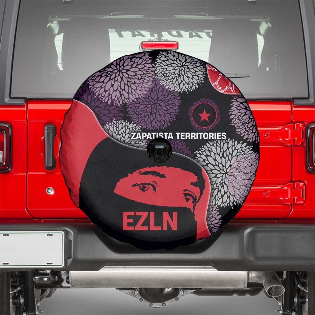 Zapatista Territories Spare Tire Cover Mexico with EZLN Masked Face and Floral - Wonder Print Shop