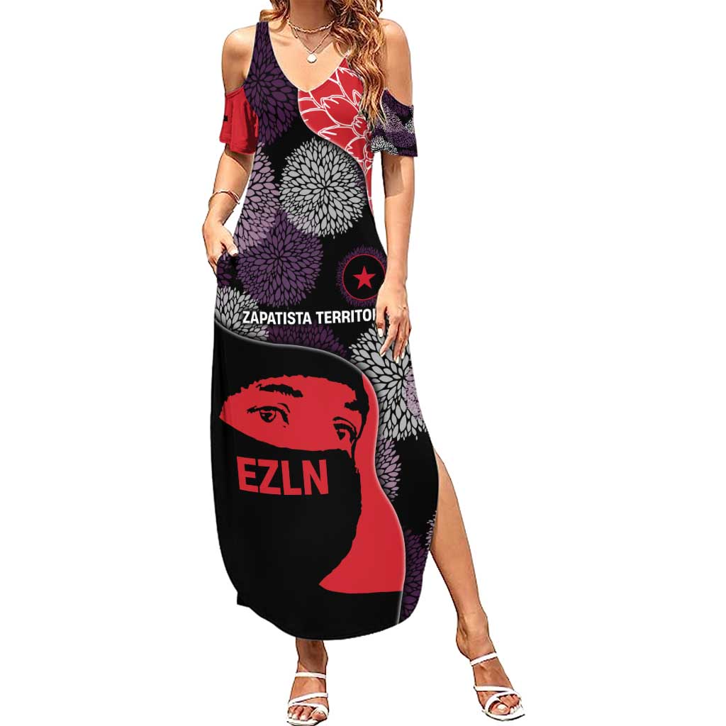 Zapatista Territories Summer Maxi Dress Mexico with EZLN Masked Face and Floral - Wonder Print Shop