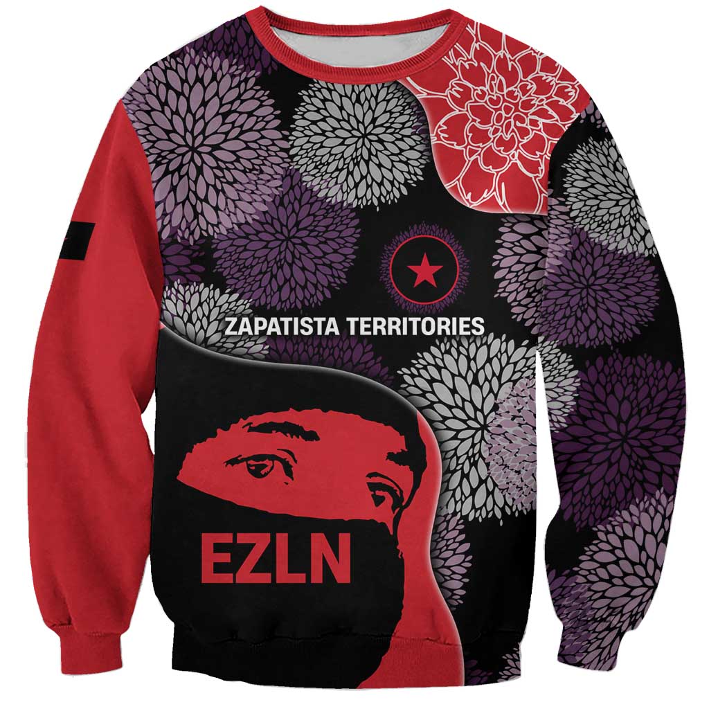 Zapatista Territories Sweatshirt Mexico with EZLN Masked Face and Floral - Wonder Print Shop