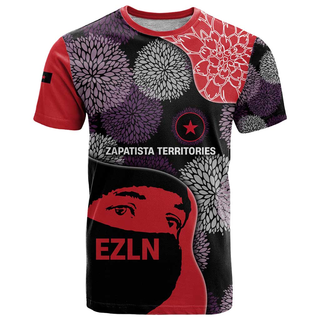 Zapatista Territories T Shirt Mexico with EZLN Masked Face and Floral - Wonder Print Shop