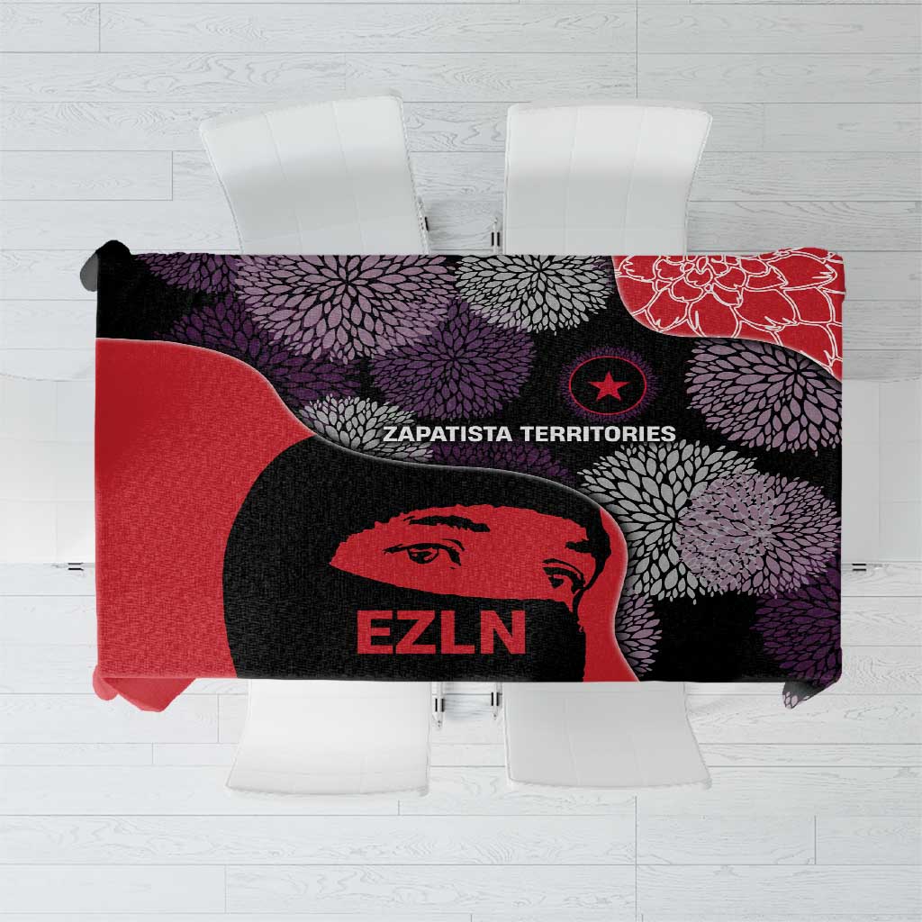 Zapatista Territories Tablecloth Mexico with EZLN Masked Face and Floral - Wonder Print Shop