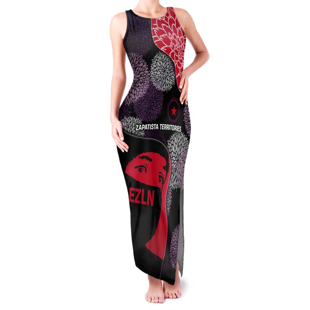 Zapatista Territories Tank Maxi Dress Mexico with EZLN Masked Face and Floral - Wonder Print Shop