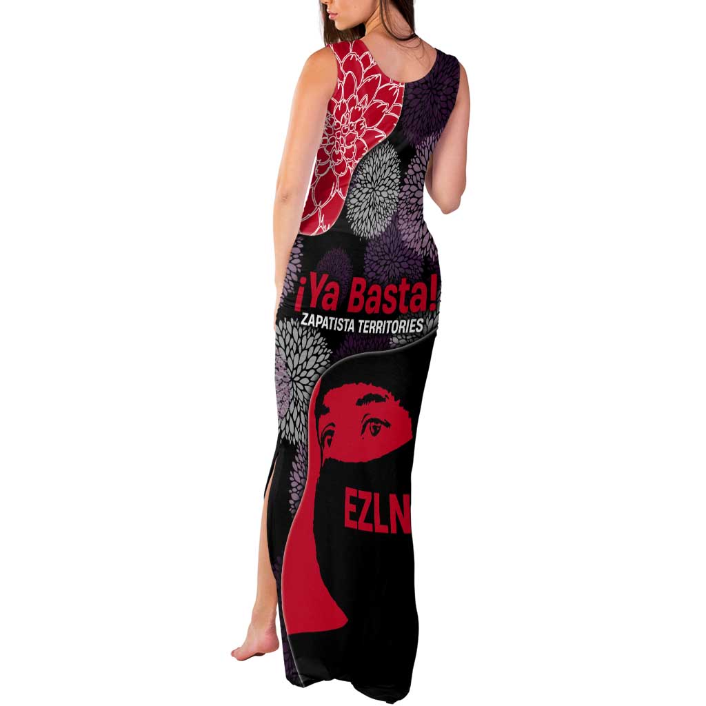 Zapatista Territories Tank Maxi Dress Mexico with EZLN Masked Face and Floral - Wonder Print Shop