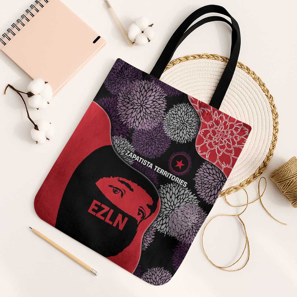 Zapatista Territories Tote Bag Mexico with EZLN Masked Face and Floral - Wonder Print Shop